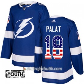 Barn Ishockey Tampa Bay Lightning Tröja Ondrej Palat 18 Adidas 2017-2018 Blå USA Flag Fashion Authentic